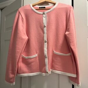 PrettyGarden Pink Cardigan with White Trim
